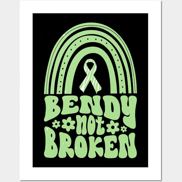 Ehlers-Danlos Syndrome Awareness Ribbon: Bendy Not Broken Green Boho Rainbow Wall Art by Jesabee Designs